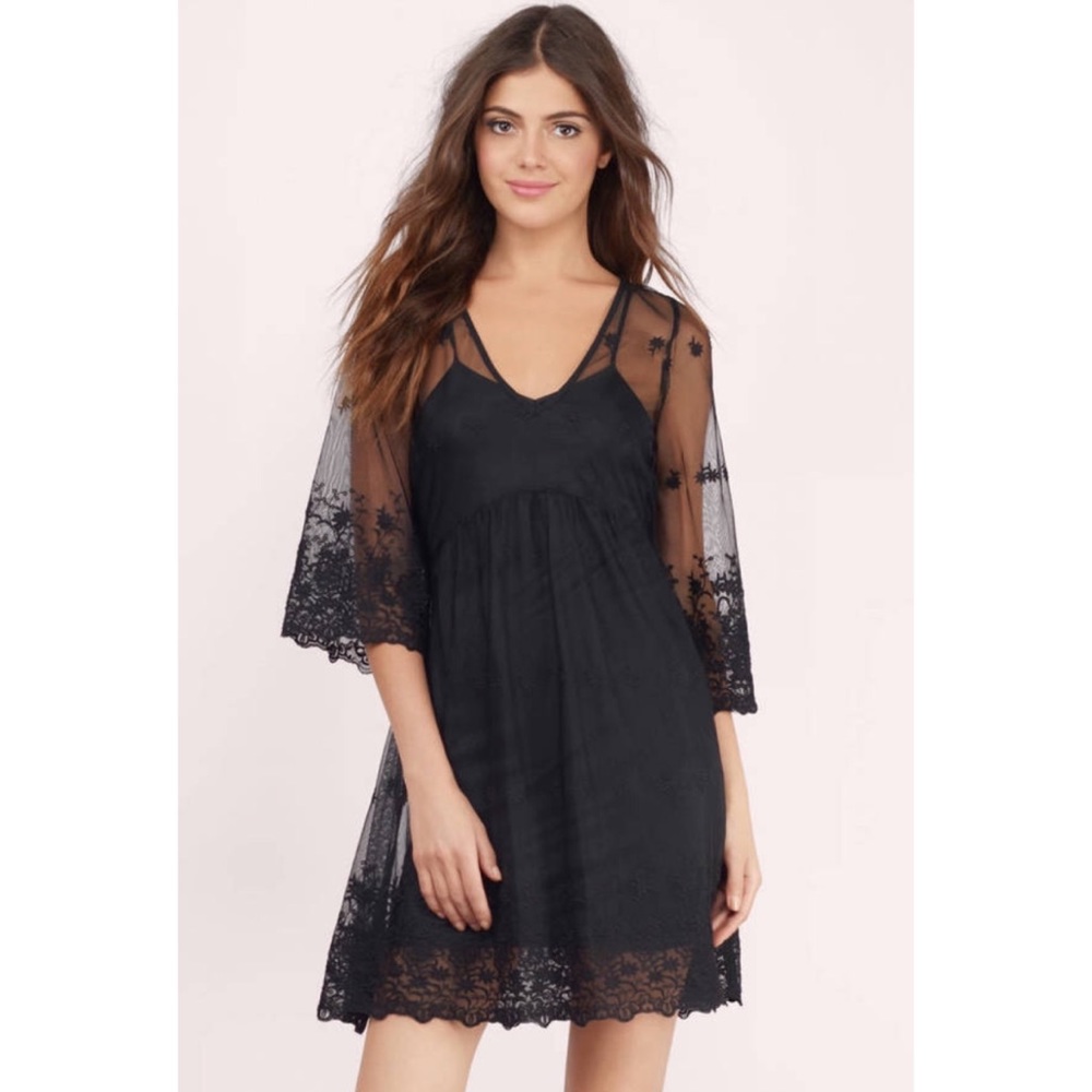 ECWO • TOBI Embroidered Black Mini Dress